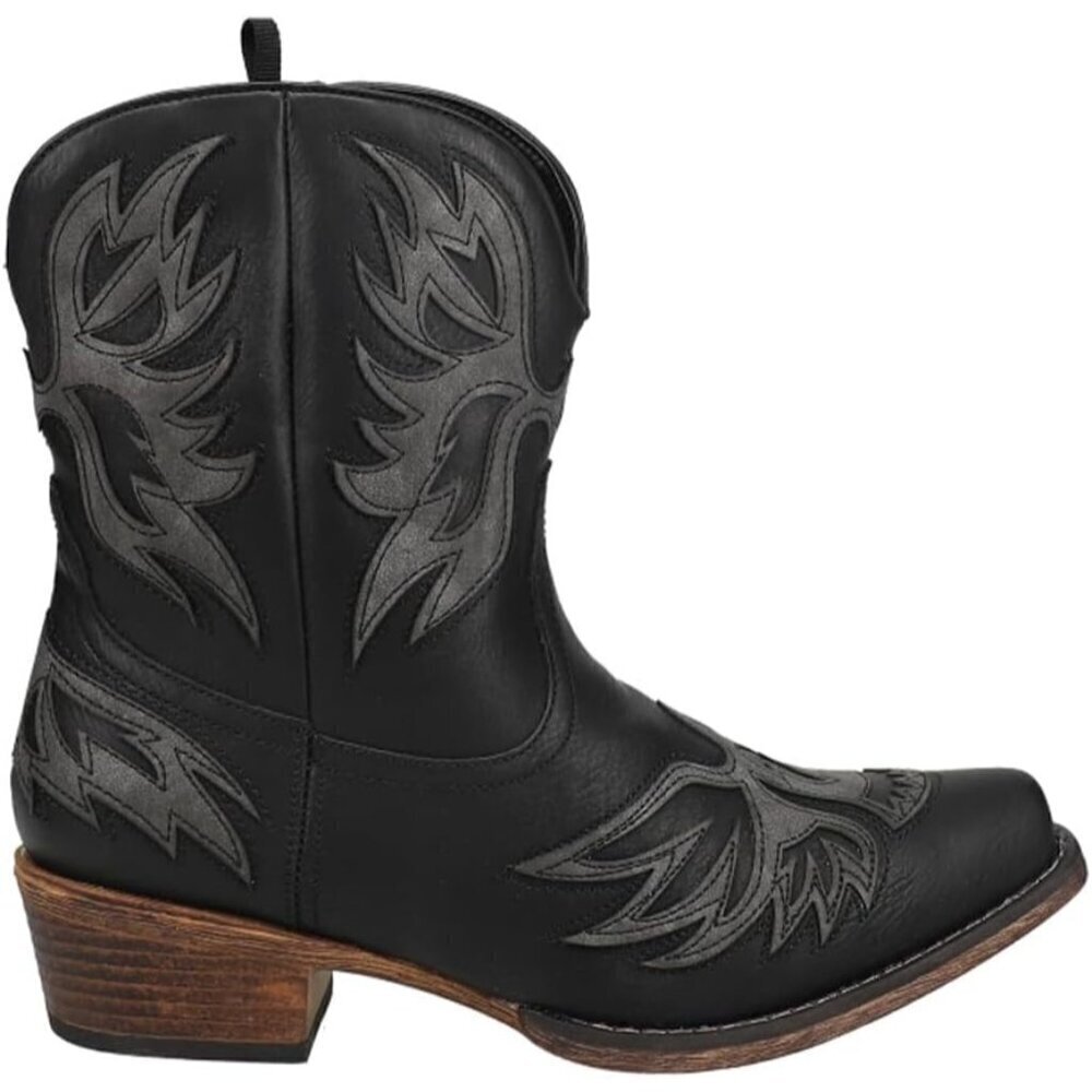 ✨ Roper Casual Boots Women Black Amelia Tooled Inlay Snip Toe Ankle Low Heel 1-2